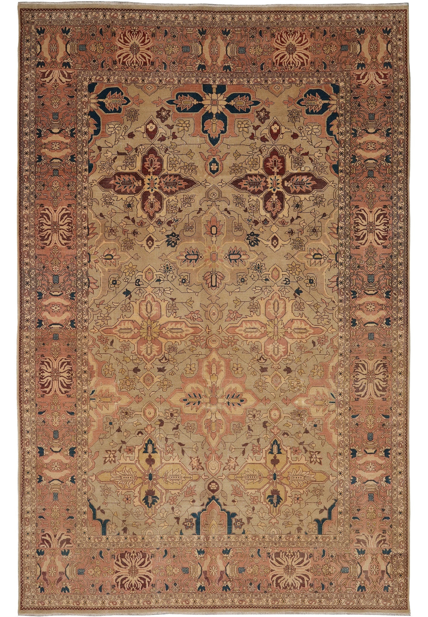 8 x 12 Handmade Agra Rug Dense Weave Natural Wool Floral Design: 8 x 12 Handmade Agra Rug Dense Weave Natural Wool Floral Design Free continental US Shipping This handmade Agra rug is crafted from dense weave natural wool, showcasing traditional Indian artistry. Fe