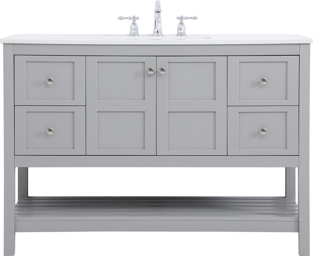 Elegant Lighting Gray Bathroom Vanity with Stone Top 34H 48W 22D: Elegant Lighting Gray Bathroom Vanity with Stone Top 34H 48W 22D Elevate your bathroom decor with this Sophisticated Gray Vanity featuring a stunning stone top. This transitional style vanity combines