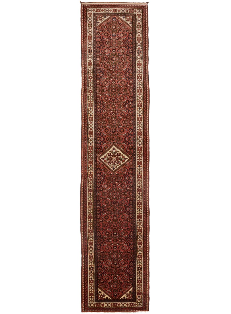 Vintage Wool Hand-Knotted Floral Runner 12'10 x 2'9 Tribal Style: Vintage Wool Hand-Knotted Floral Runner 12'10 x 2'9 Tribal Style Enhance your space with this vintage hand-knotted tribal floral oriental runner rug, perfect for hallways and kitchens. Measuring 12'10