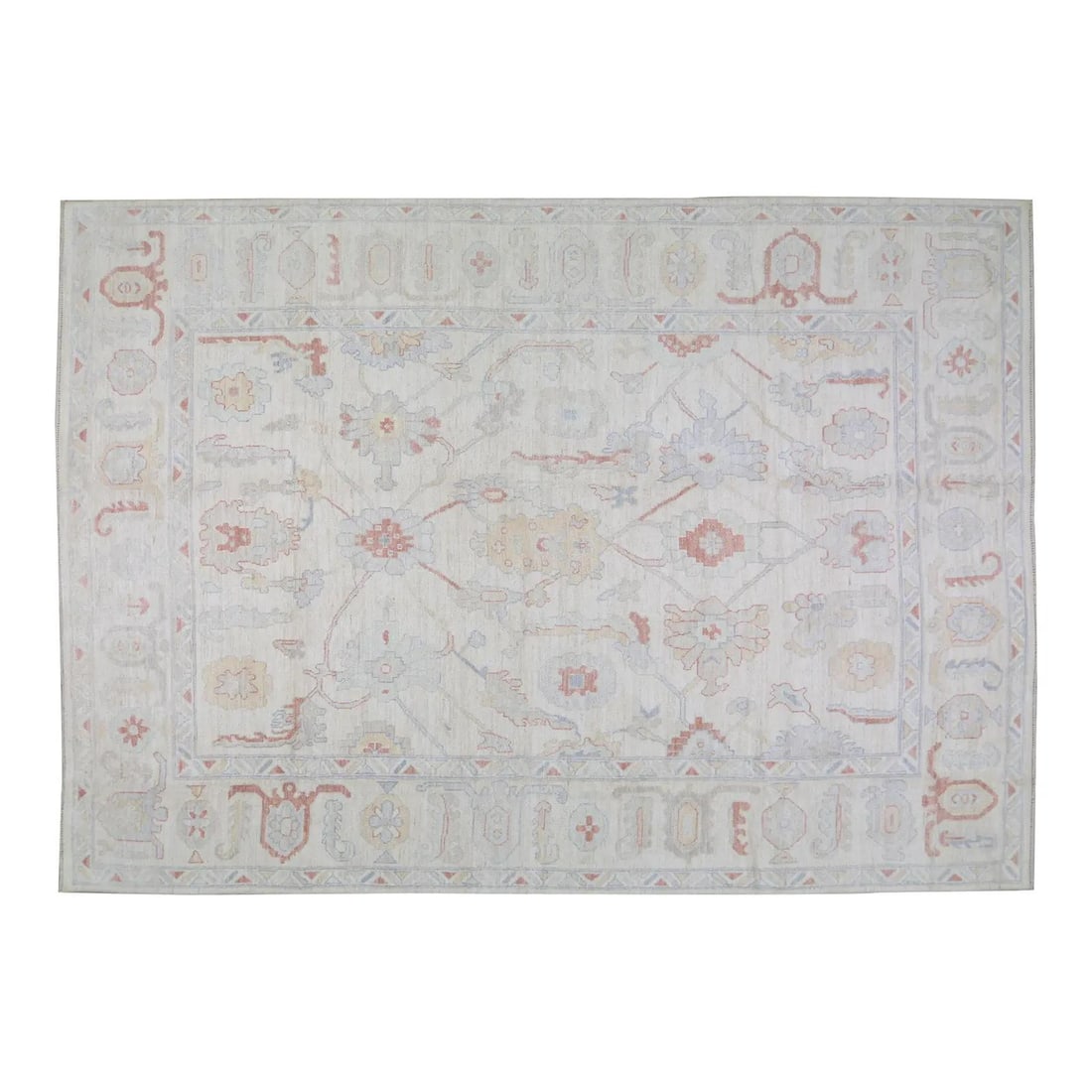 8x10 Wool Area Rug Hand Knotted Oushak Gray Turkish Design: 8x10 Wool Area Rug Hand Knotted Oushak Gray Turkish Design This Turkish Oushak rug is hand-knotted from wool using traditional rug making techniques. It features a blend of classic craftsmanship and m