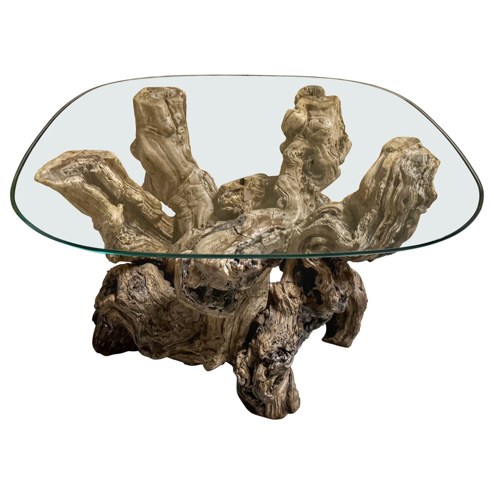 1960s Coffee Table With Glass Top and Organic Grapevine Base (1 of 10)