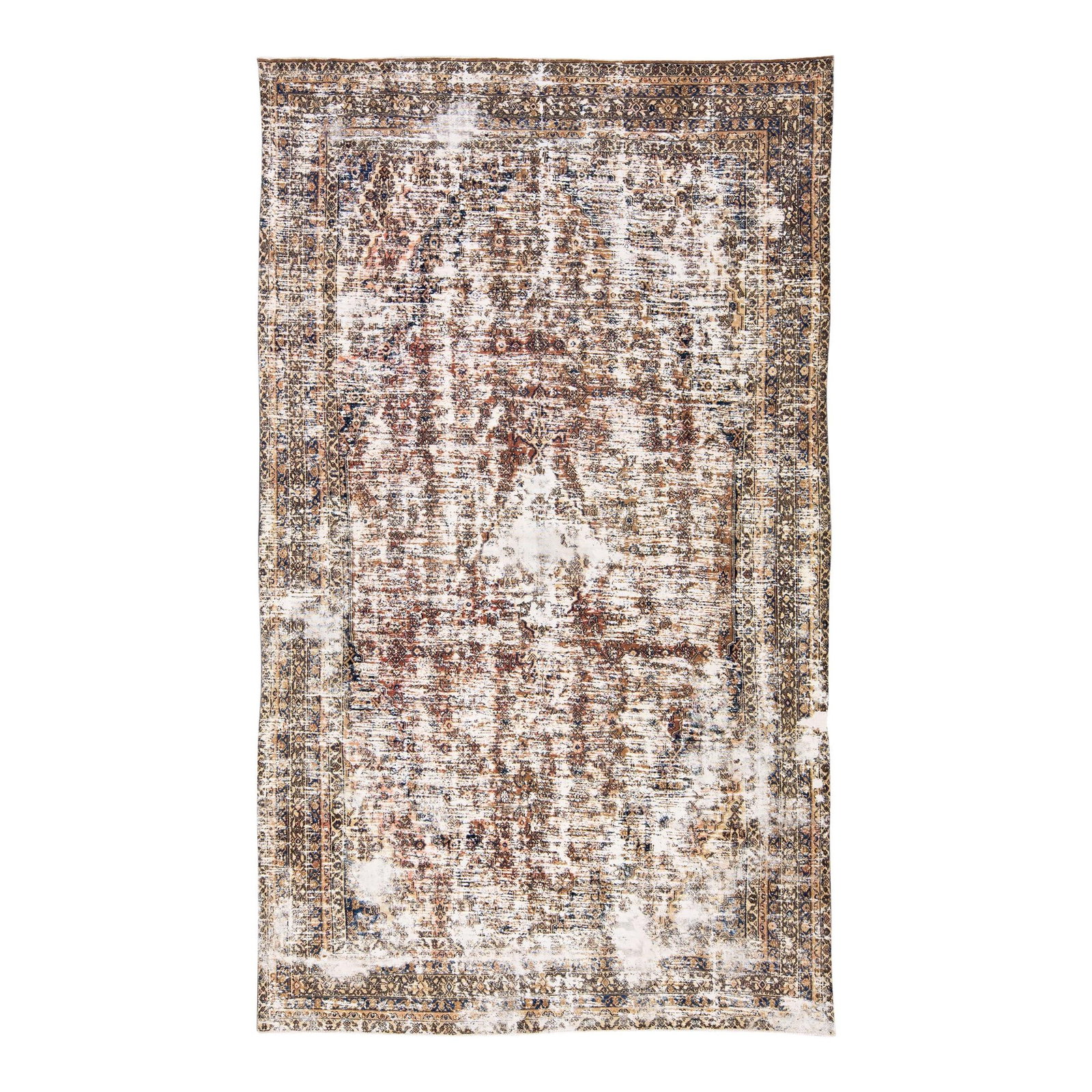 Stunning Vintage Persian Hand-Knotted Wool Rug 9'7 x 16'8: Stunning Vintage Persian Hand-Knotted Wool Rug 9'7 x 16'8 This stunning Vintage Persian rug showcases a beautifully distressed hand-knotted design crafted from wool. The dominant brown color field is 