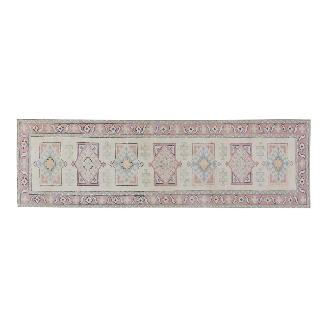 Hand-Knotted Wool Anatolian Runner Rug Tan 2'8" x 9': Hand-Knotted Wool Anatolian Runner Rug Tan 2'8" x 9' This vintage Turkish Anatolian rug is hand-knotted from wool using traditional techniques. It combines timeless craftsmanship with a modern design 