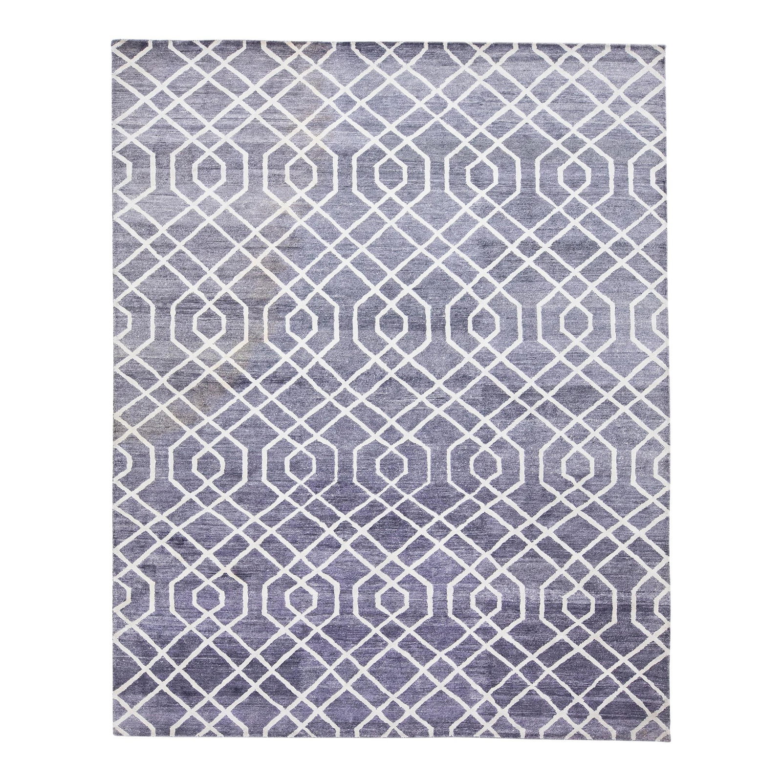 Handmade Gray Wool Rug 8' x 10' Modern Geometric Design: Handmade Gray Wool Rug 8' x 10' Modern Geometric Design Enhance your living space with this stunning handmade gray wool rug, showcasing an eye-catching geometric pattern in white against a rich gray b
