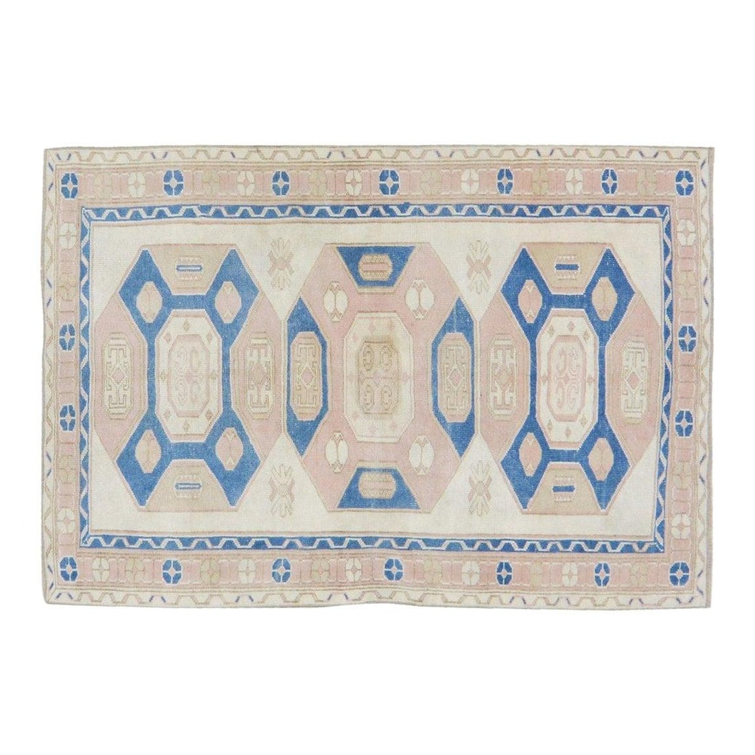 Hand-Knotted Wool Anatolian Rug Tan 4'x5'7" Turkish Vintage: Hand-Knotted Wool Anatolian Rug Tan 4'x5'7" Turkish Vintage This vintage Turkish Anatolian wool rug is hand-knotted using traditional techniques, showcasing timeless craftsmanship with a modern design