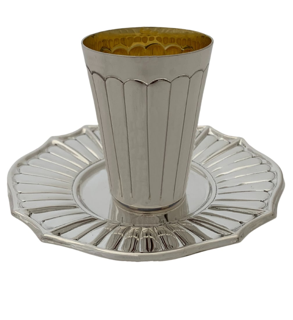 925 Sterling Silver Handmade Fluted Cup and Tray (1 of 4)