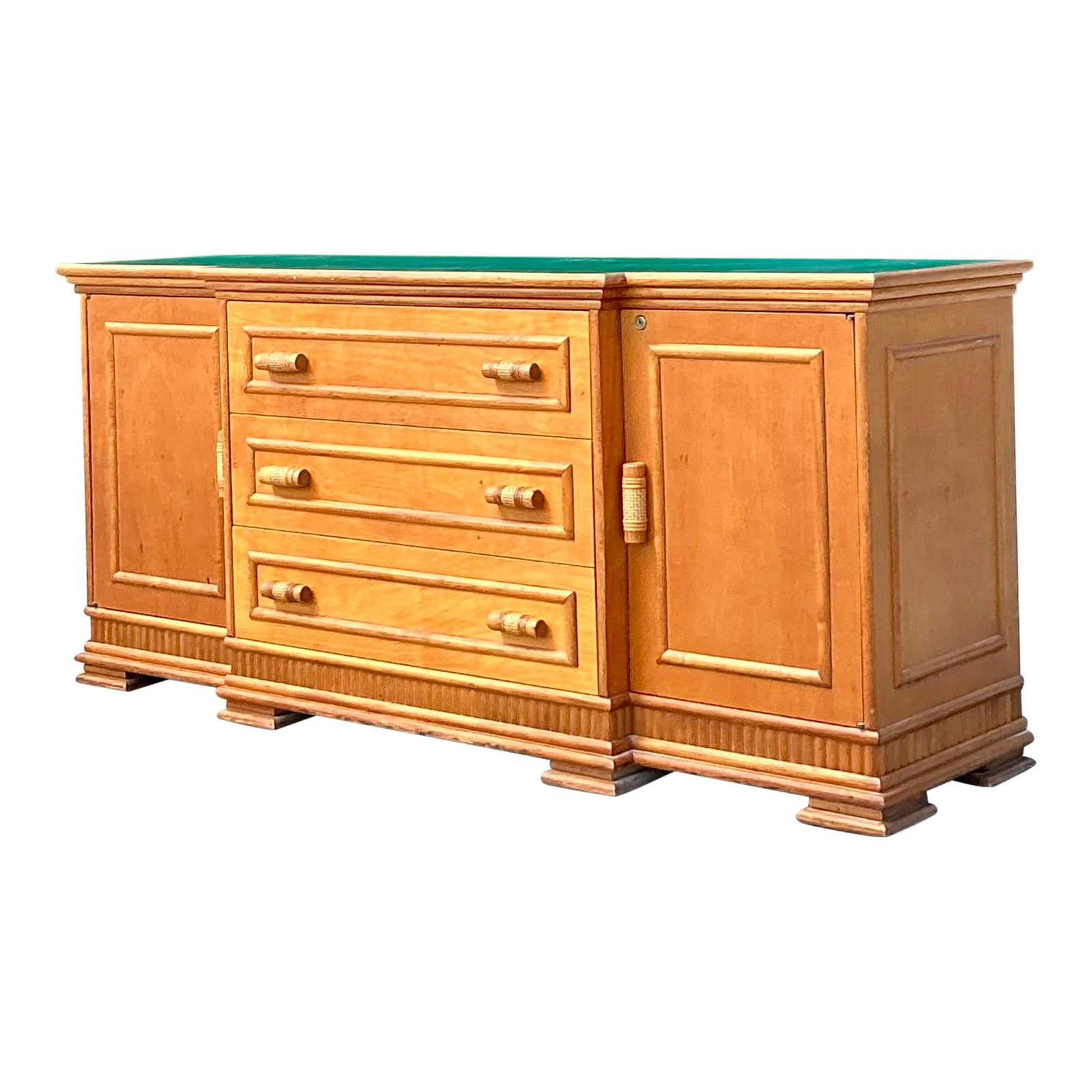Vintage Rattan Trimmed Credenza Coastal Charm Khaki 70.5" (1 of 10)