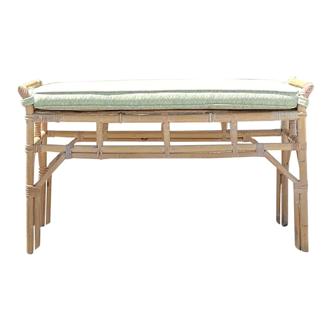 Vintage Coastal Rattan Bench Almond Woven Frame 37.5" Width (1 of 7)