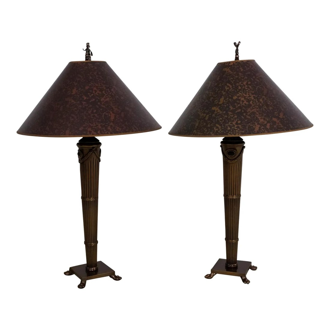 Elegant Pair of Chapman Brass Empire Table Lamps with Torch Design: Elegant Pair of Chapman Brass Empire Table Lamps with Torch Design This exquisite pair of tall table lamps showcases a stunning French Empire style with a neoclassical torch design. Crafted from solid