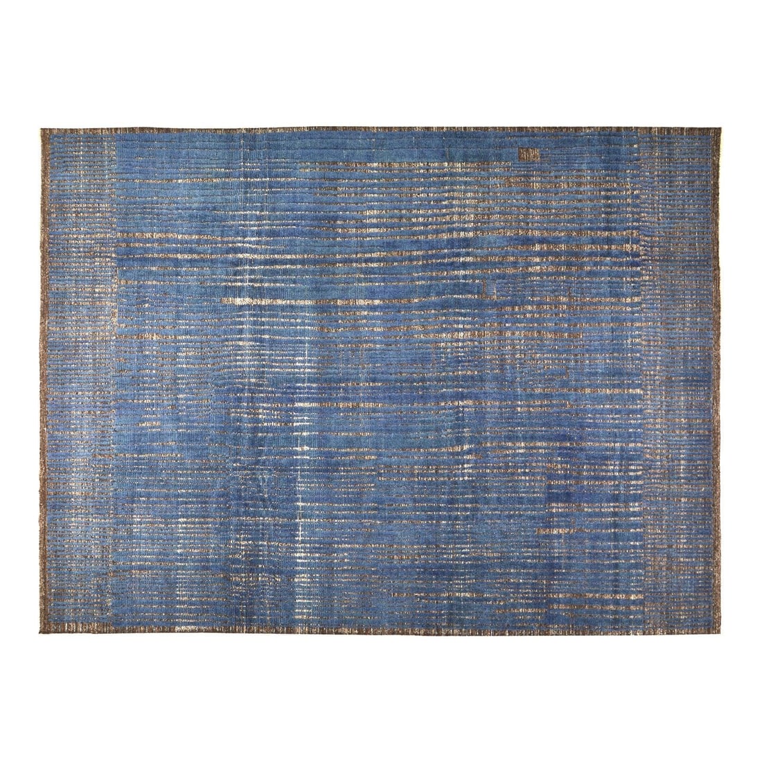 Navy Blue Wool Area Rug Hand Knotted Moroccan 9'1 x 12'4: Navy Blue Wool Area Rug Hand Knotted Moroccan 9'1 x 12'4 This Moroccan hand-knotted wool rug features expert craftsmanship, blending traditional techniques with a modern design aesthetic. Its durable 