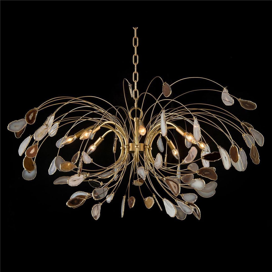 John-Richard Elegant 8-Light Brass Chandelier with Agate Blooms: John-Richard Elegant 8-Light Brass Chandelier with Agate Blooms Illuminate your space with this elegant brass chandelier featuring exquisite agate blooms. This stunning 8-light chandelier is designed 