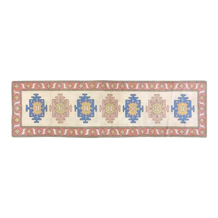 Anatolian Wool Runner Rug Hand Knotted Vintage 2'7" x 9'2": Anatolian Wool Runner Rug Hand Knotted Vintage 2'7" x 9'2" This vintage Turkish Anatolian rug is hand-knotted from wool and features natural colors with a white base. It is a pre-owned piece, showcasi