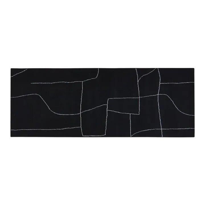 Azilal Wool Abstract Runner Rug 2'7"X7'1": Azilal Wool Abstract Runner Rug 2'7"X7'1" This Moroccan Azilal hand-knotted wool runner rug features an abstract design in black. Crafted from wool, it offers a unique and artistic touch to any hallwa