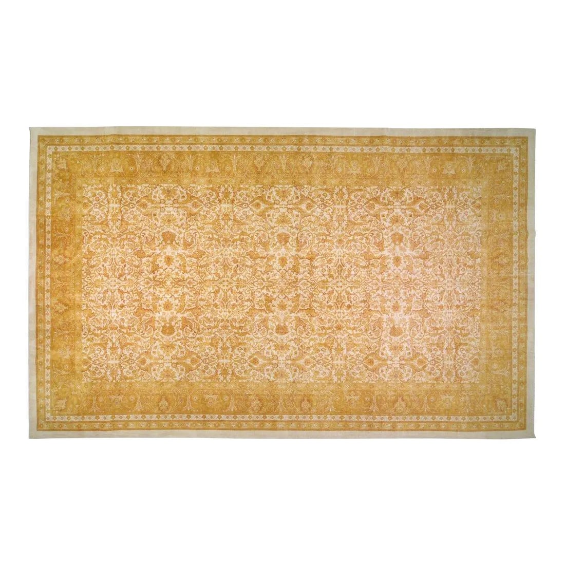 11'7x19'2 Hand Knotted Anatolian Wool Rug: 11'7x19'2 Hand Knotted Anatolian Wool Rug Vintage Turkish Anatolian hand-knotted wool rug with a white color palette and a pre-owned condition. It is described as durable, soft, and rich in texture, o