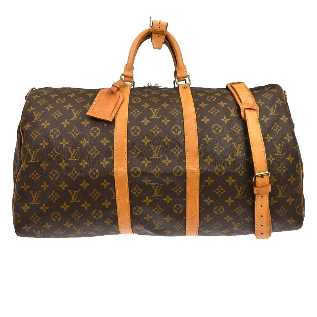 Louis Vuitton Keepall Bandouliere 55 Monogram Duffle Bag M41414: Louis Vuitton Keepall Bandouliere 55 Monogram Duffle Bag M41414 Vintage Louis Vuitton Keepall Bandouliere 55 travel bag in Monogram canvas with leather trim and double handles. This extra large duffle