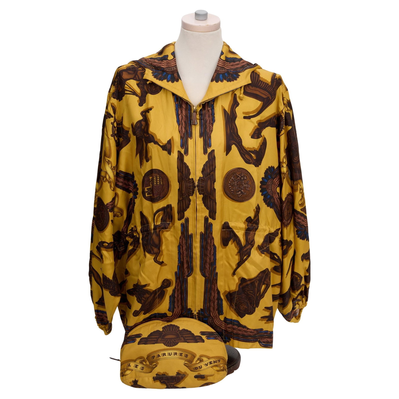 Hermes Les Parures Du Vent Silk Parka Jacket with Hood and Belt Pouch (1 of 8)