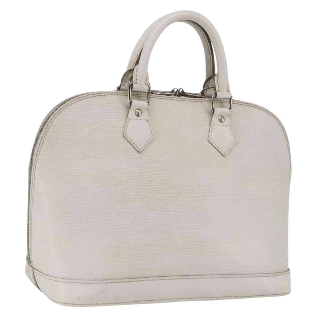 Louis Vuitton Alma PM White Patent Leather Handbag M4030J France: Louis Vuitton Alma PM White Patent Leather Handbag M4030J France This Louis Vuitton Alma PM handbag features a sleek white/yvoire patent leather exterior and is crafted in France. The bag has a struct