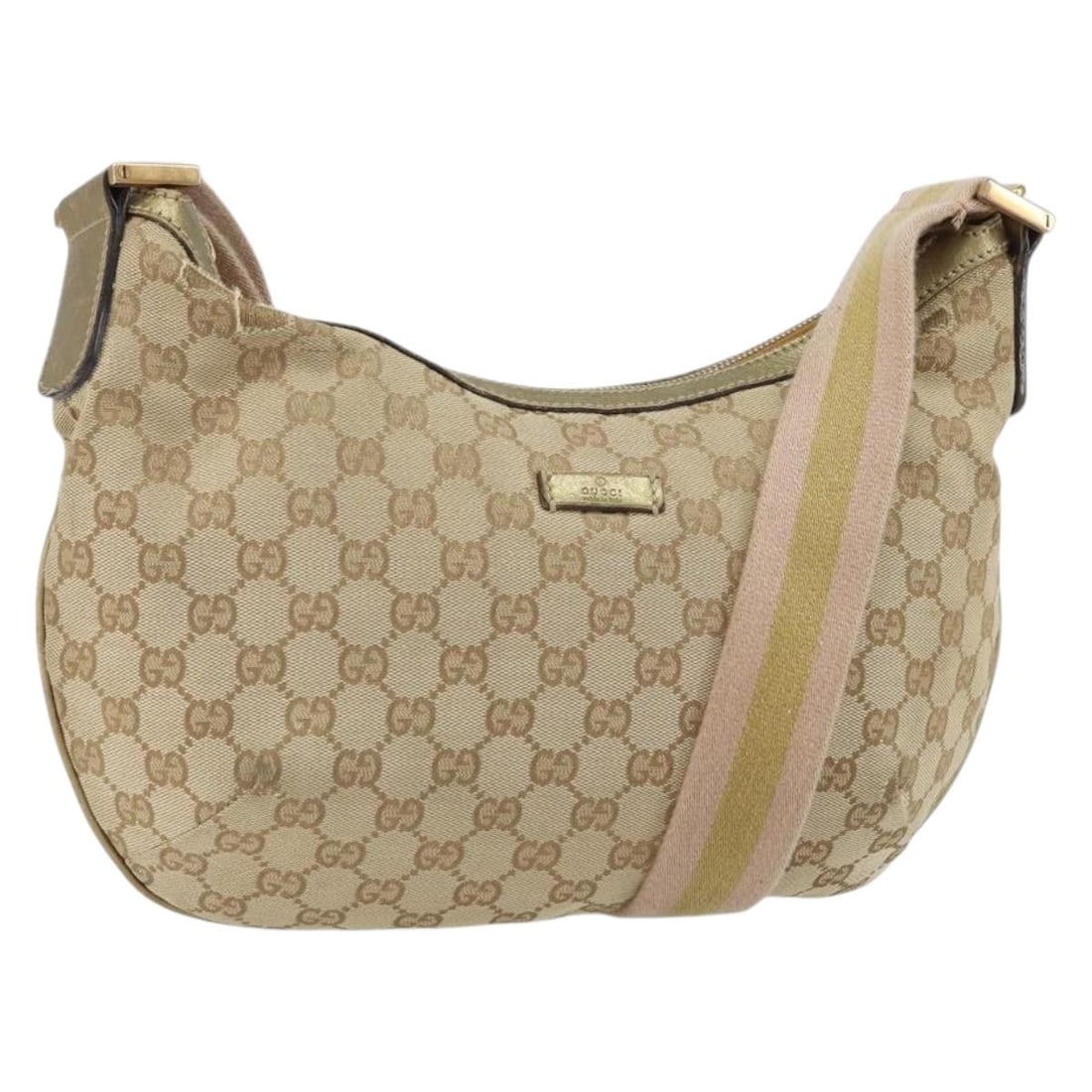 Gucci GG Canvas Beige Gold Shoulder Bag 181092 Italy: Gucci GG Canvas Beige Gold Shoulder Bag 181092 Italy This GUCCI GG Canvas Shoulder Bag features a classic beige and gold color scheme and is crafted from GG canvas material. Designed for women, it off