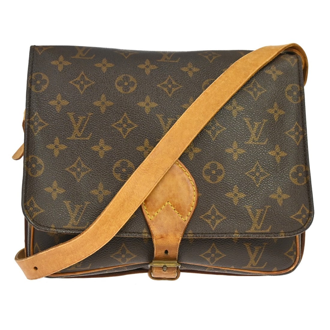 Louis Vuitton Cartouchiere GM Monogram Canvas Crossbody Bag M51252: Louis Vuitton Cartouchiere GM Monogram Canvas Crossbody Bag M51252 Vintage Louis Vuitton Cartouchiere GM shoulder bag in brown Monogram canvas with leather trim and an adjustable crossbody strap. This
