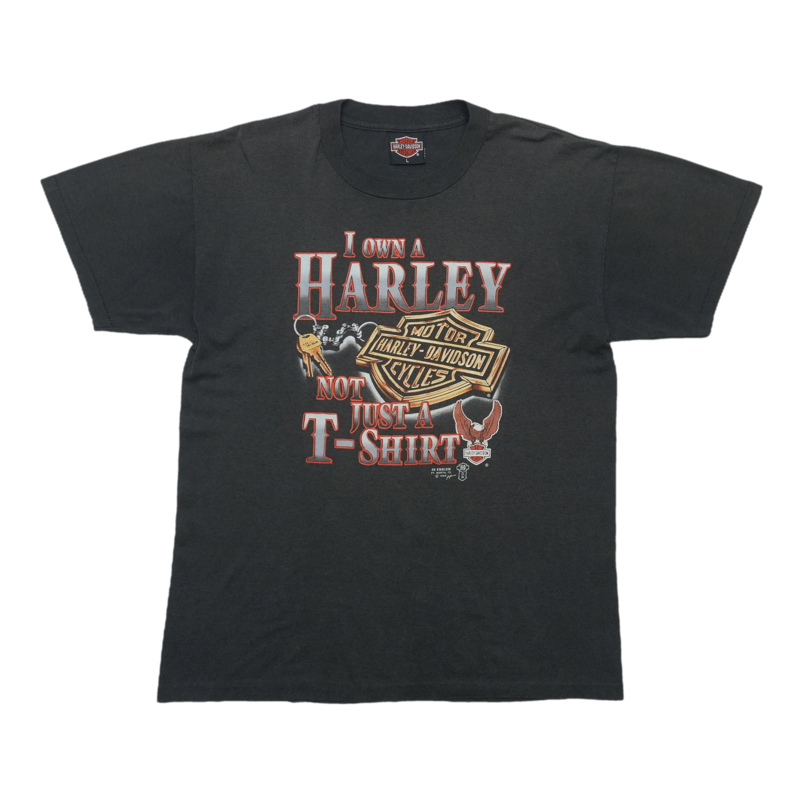Vintage 1988 Harley Davidson 3D Emblem Black Cotton Shirt Large (1 of 5)