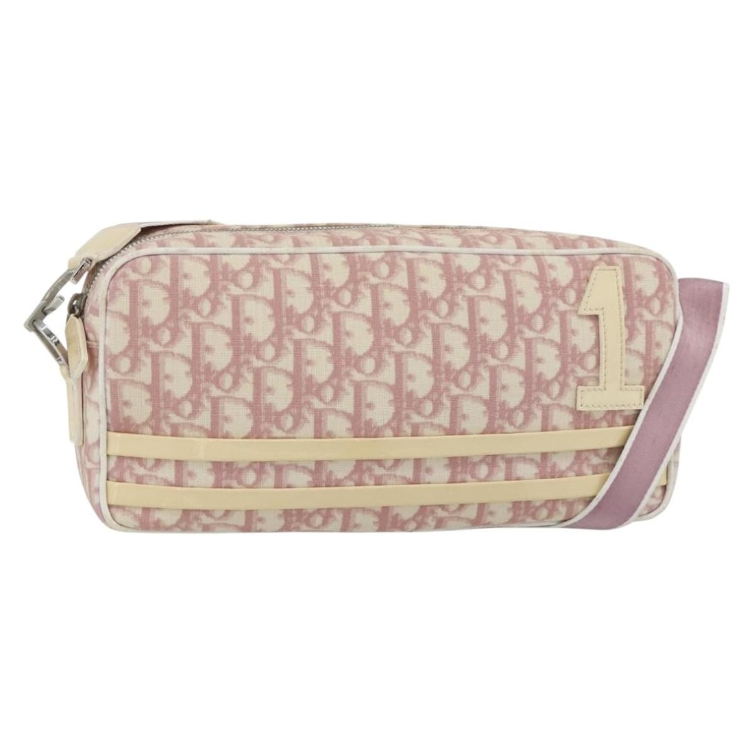Christian Dior Trotter Shoulder Bag Pink Silver PVC Canvas: Christian Dior Trotter Shoulder Bag Pink Silver PVC Canvas Christian Dior Trotter canvas shoulder bag in pink and silver with PVC leather trim. Made in Italy, this women's bag features an adjustable s