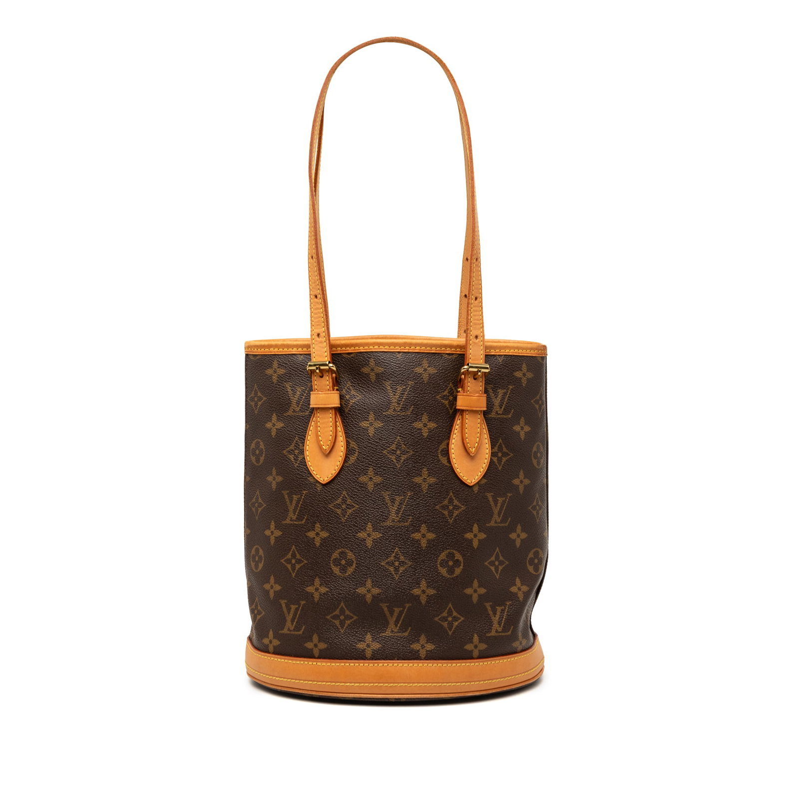 Louis Vuitton Monogram Petit Bucket Shoulder Bag: Louis Vuitton Monogram Petit Bucket Shoulder Bag Louis Vuitton Monogram Petit Bucket bag crafted with a monogram canvas body and leather trim. It features adjustable flat leather straps, an open top, 