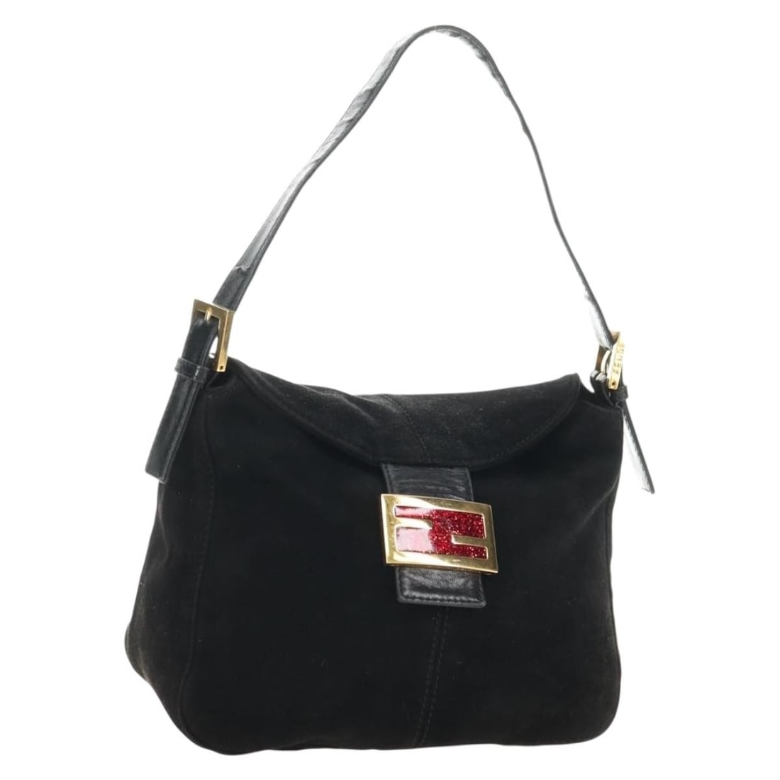 Fendi Suede Shoulder Bag Mamma Baguette Black Gold Tone: Fendi Suede Shoulder Bag Mamma Baguette Black Gold Tone Fendi Mamma Baguette shoulder bag in black suede with gold-tone accents. Made in Italy, this women's shoulder bag includes a dust bag. Condition