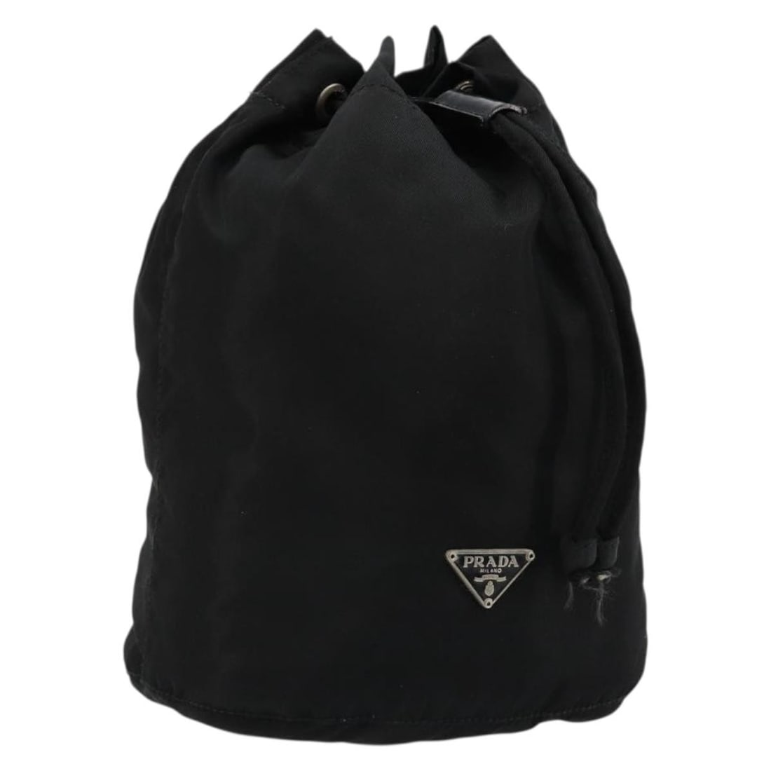 PRADA Nylon Pouch Handbag Black Silver Made in Italy: PRADA Nylon Pouch Handbag Black Silver Made in Italy Authentic Prada women's nylon pouch in black with silver-tone accents. Made in Italy, this compact pouch shows heavy signs of use, including loss o