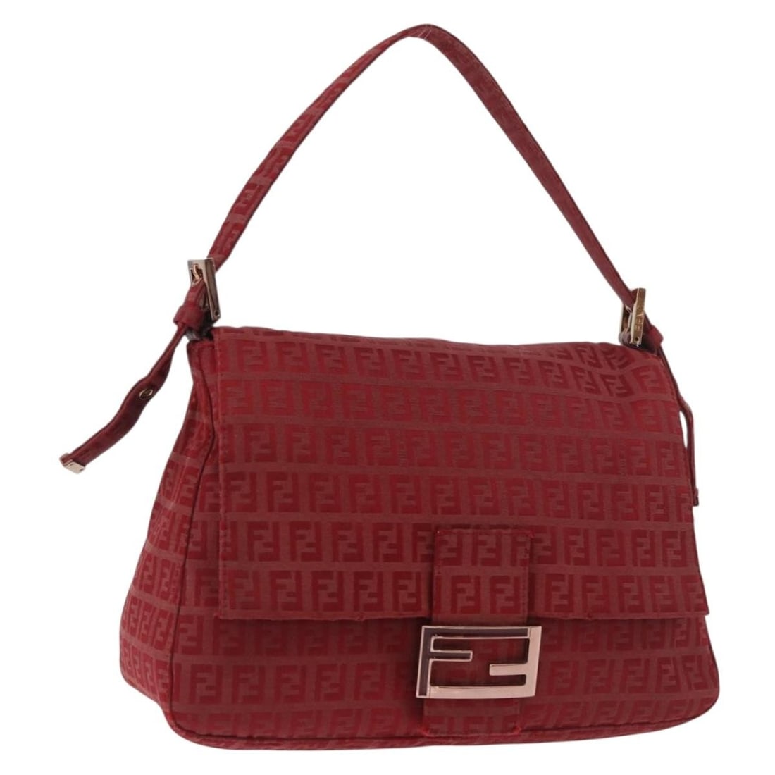 FENDI Mamma Baguette Shoulder Bag in Red Zucchino Canvas: FENDI Mamma Baguette Shoulder Bag in Red Zucchino Canvas Fendi Zucchino Canvas Mamma Baguette shoulder bag in red and gold. This women's shoulder bag is made in Italy and includes only the bag shown, 