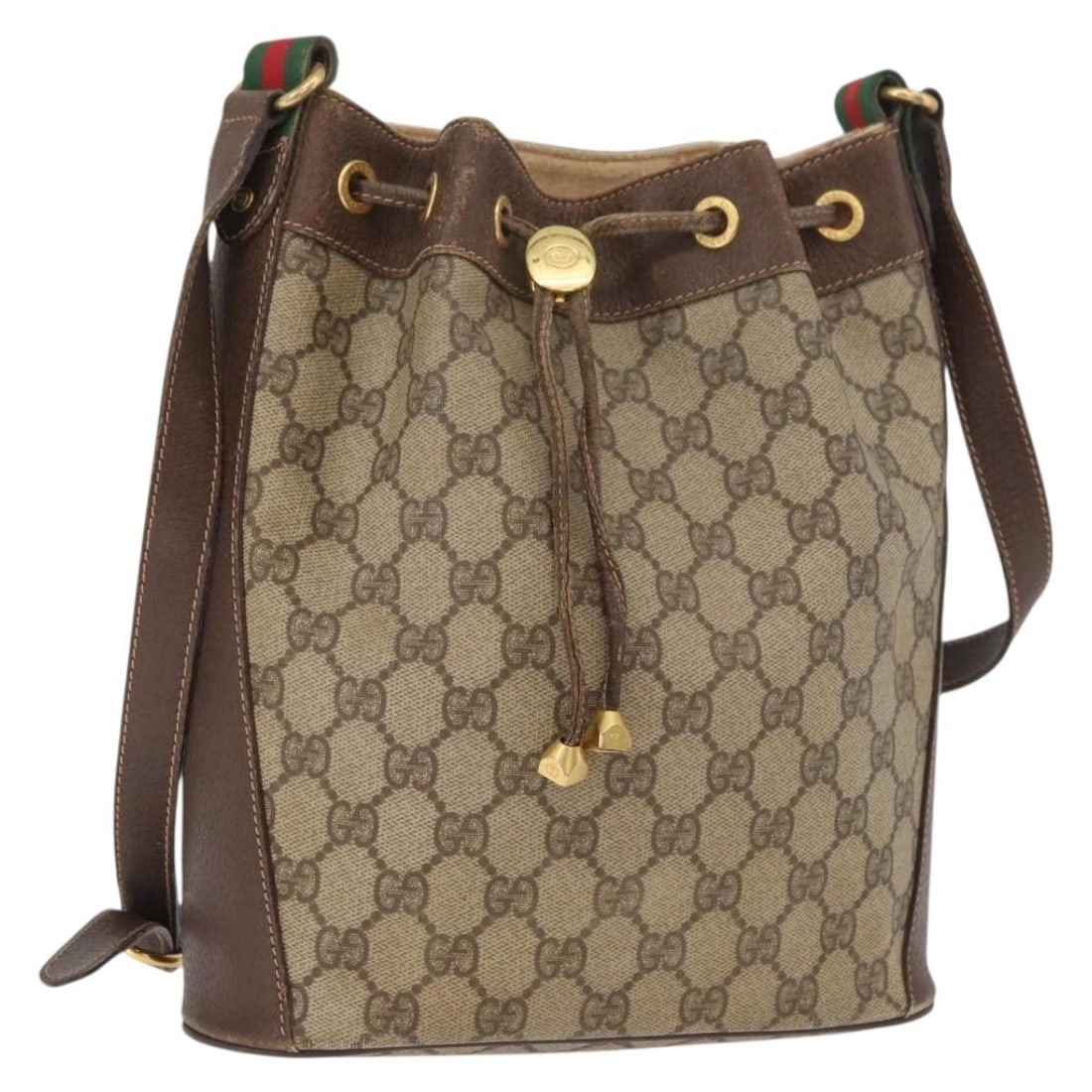 Gucci Sherry Line GG Canvas Beige Red Shoulder Bag: Gucci Sherry Line GG Canvas Beige Red Shoulder Bag This is a Gucci GG Supreme Sherry Line shoulder bag crafted from GG canvas in beige and red. The bag features a drawstring closure and an adjustable 