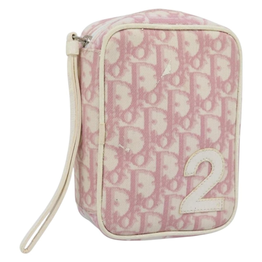 Christian Dior pink and silver Trotter canvas pouch: Christian Dior pink and silver Trotter canvas pouch Authentic Christian Dior pouch in pink and silver Trotter canvas. Made in Spain, this women's pouch has a compact silhouette and is offered without 