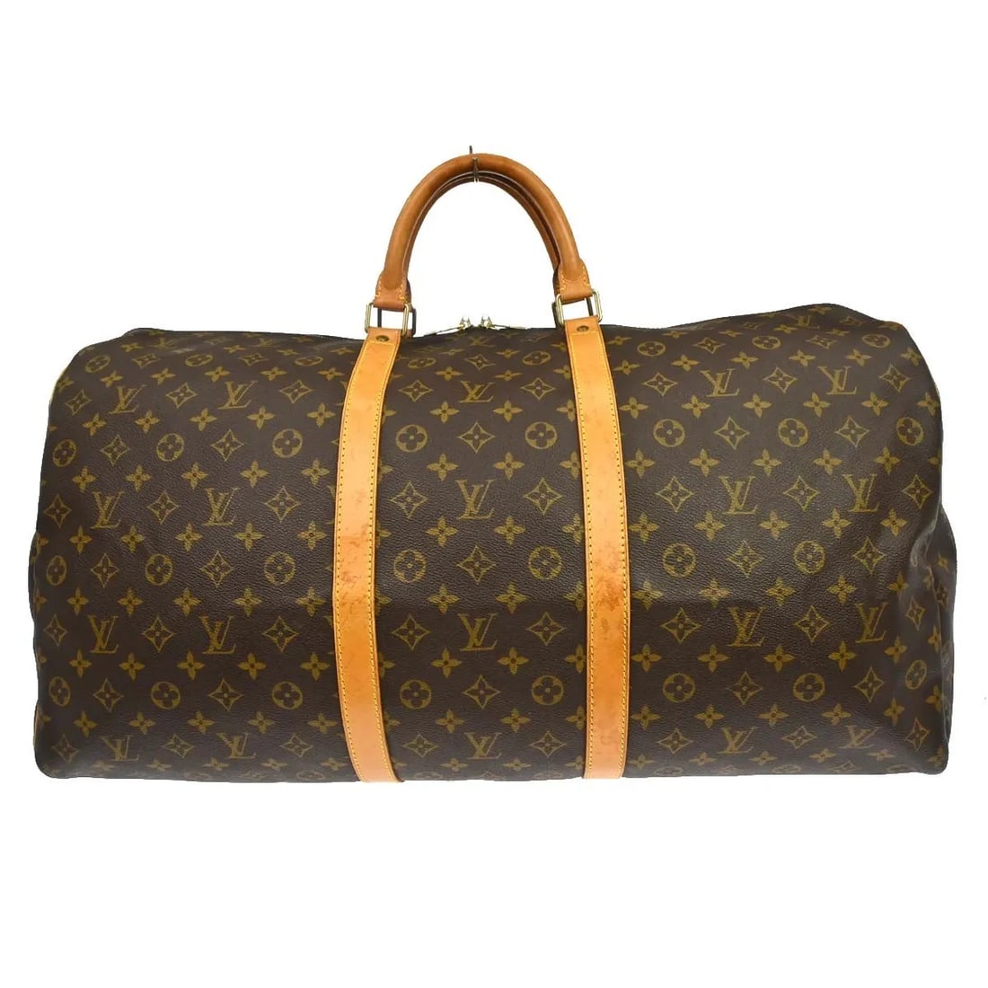 Louis Vuitton Keepall Monogram Canvas Travel Bag 60cm x 31cm x 25.5cm: Louis Vuitton Keepall Monogram Canvas Travel Bag 60cm x 31cm x 25.5cm This Louis Vuitton Keepall Bag features the iconic Monogram canvas in brown and is designed for unisex use. The bag shows visible 