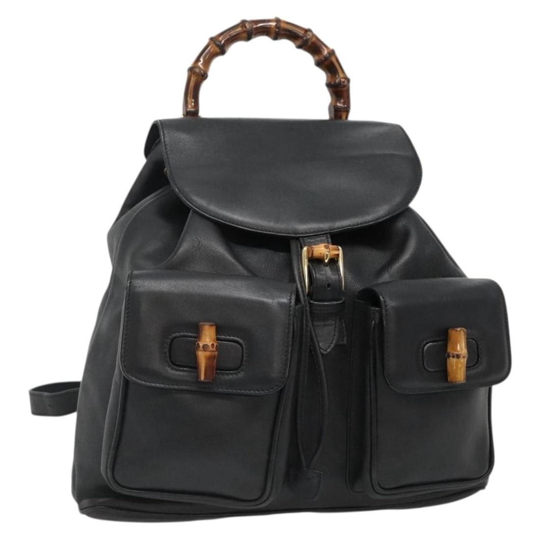 GUCCI 008 2058 0016 Leather Backpack with Bamboo Black Gold (1 of 18)