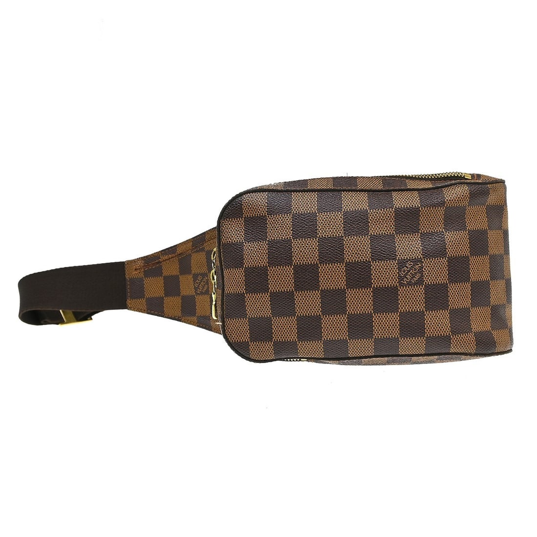 Louis Vuitton Melville Damier belt bag in brown canvas: Louis Vuitton Melville Damier belt bag in brown canvas Vintage Louis Vuitton Geronimos bum bag in brown Damier canvas with leather trim and an adjustable strap. This zip-closure belt bag features two 