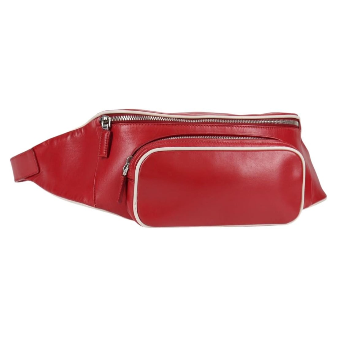 Authentic PRADA Silver Red Leather Body Bag Italy 130229V: Authentic PRADA Silver Red Leather Body Bag Italy 130229V This authentic PRADA body bag is a stylish accessory made of high-quality leather, featuring a striking silver and red color combination. Craf
