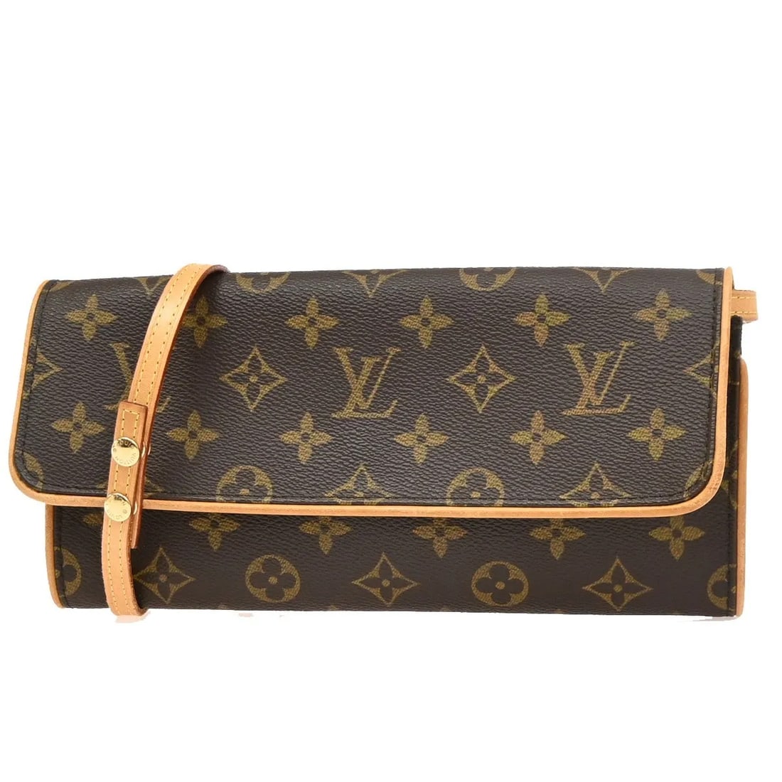 Louis Vuitton Twin Brown Monogram Canvas Shoulder Bag: Louis Vuitton Twin Brown Monogram Canvas Shoulder Bag Louis Vuitton Twin shoulder bag in brown monogram canvas. This women's bag is in very good condition overall, with visible wear including scuffs, 