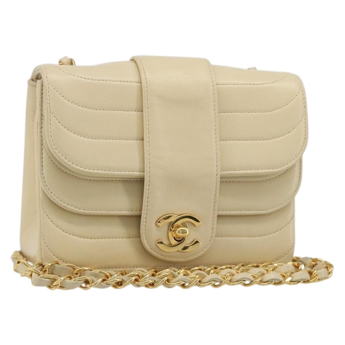 CHANEL Mademoiselle Beige Lamb Skin Shoulder Bag with Dust Bag: CHANEL Mademoiselle Beige Lamb Skin Shoulder Bag with Dust Bag Chanel Mademoiselle chain shoulder bag in beige lamb skin with gold-tone CC detailing. Made in France, this women's shoulder bag includes