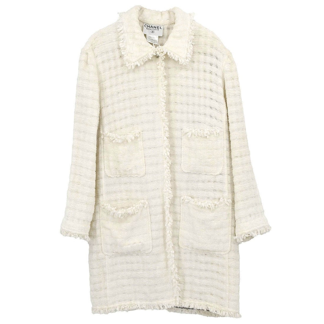 CHANEL 98P White Long Button Coat Womens Size 38 (1 of 12)