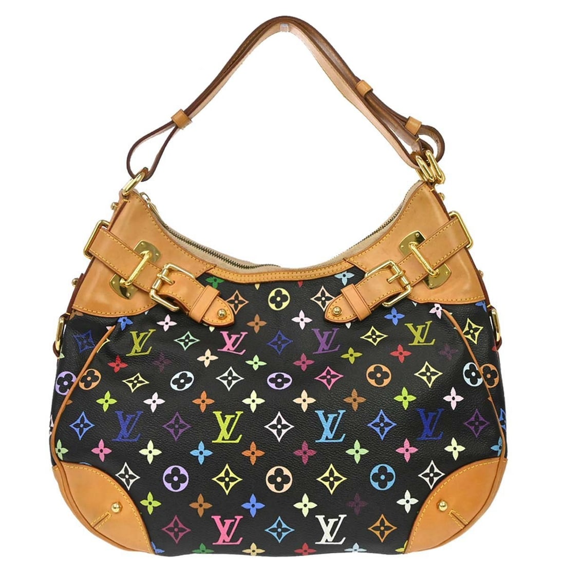 Louis Vuitton Greta M40196 Black Monogram Multicolor Hobo Bag: Louis Vuitton Greta M40196 Black Monogram Multicolor Hobo Bag Louis Vuitton Greta handbag in black Monogram Multicolor canvas with leather trim. This women's hobo-style shoulder bag features a zip clo