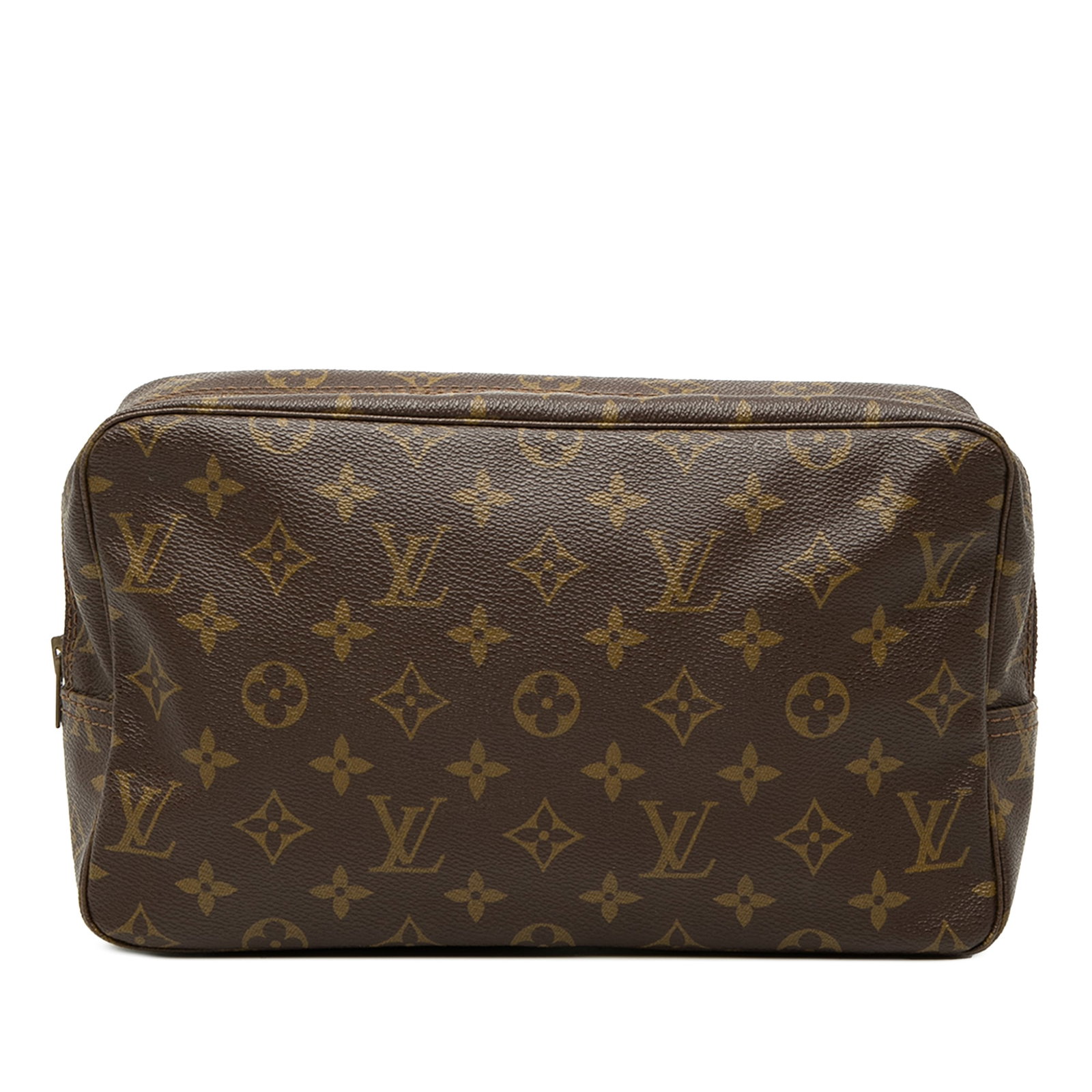 Louis Vuitton Trousse Toilette 28 Monogram Cosmetic Pouch: Louis Vuitton Trousse Toilette 28 Monogram Cosmetic Pouch Louis Vuitton Monogram Trousse Toilette 28 in brown monogram canvas with a top zip closure and an interior slip pocket. Made in France. Condit
