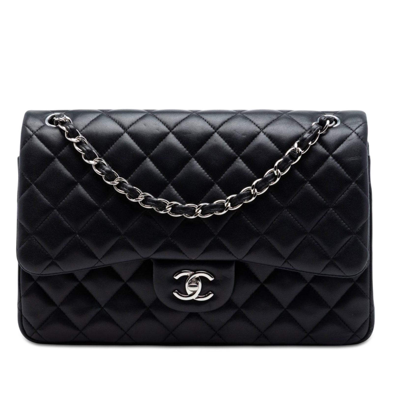 Chanel black lambskin quilted flap shoulder bag Jumbo Classic (1 of 6)