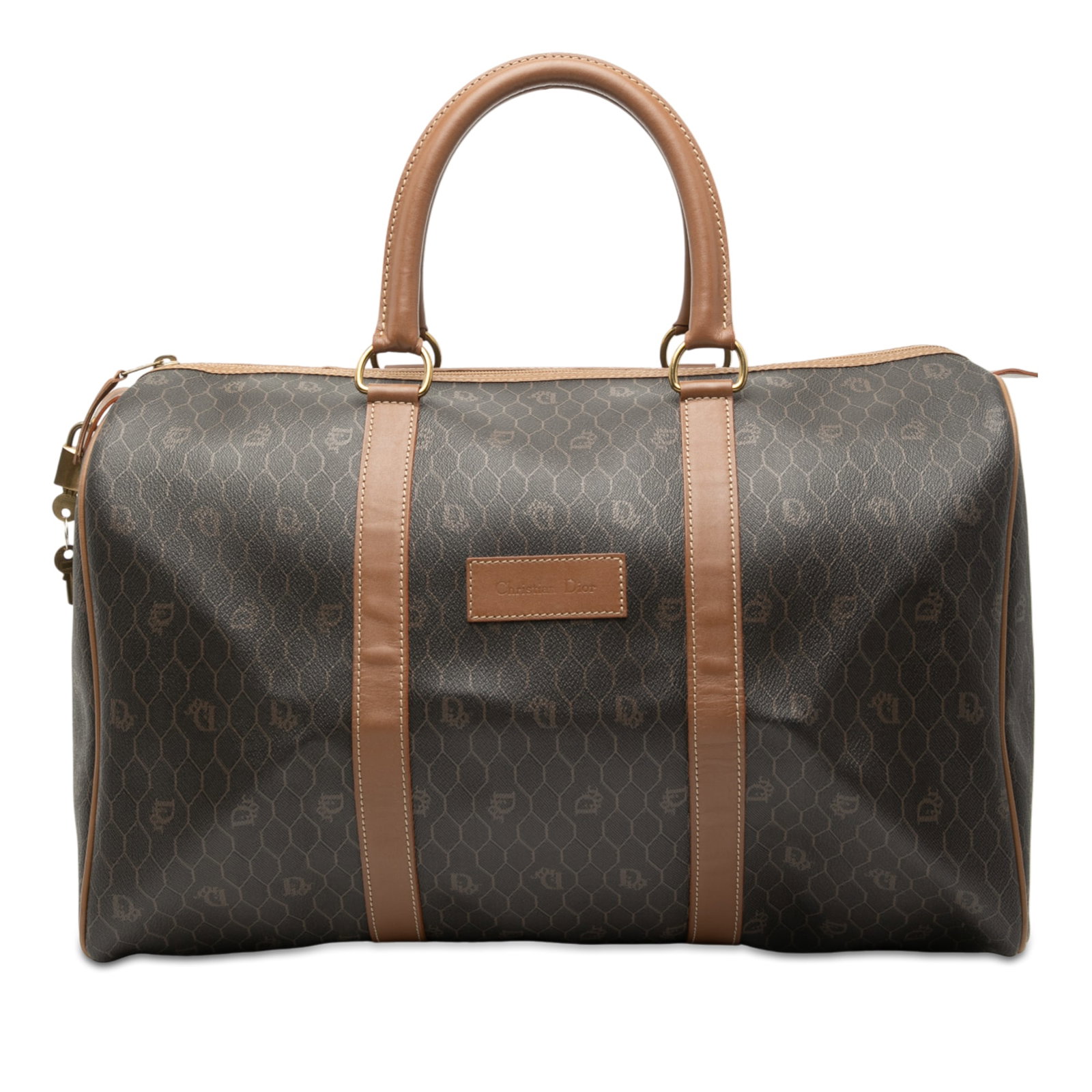 Dior Black Honeycomb Pattern Coated Canvas Weekender Bag with Leather Trim (1 of 6)