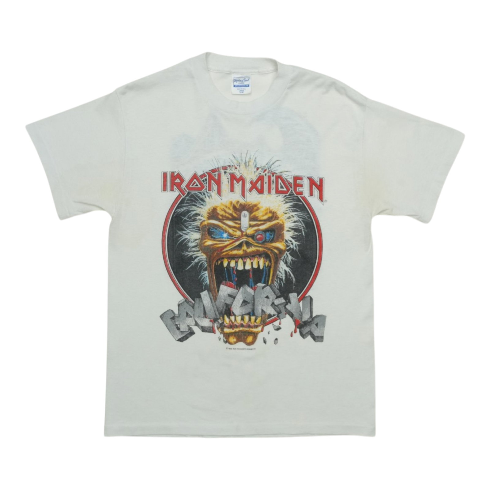 Vintage 1988 Iron Maiden California Concert T Shirt White Size Large: Vintage 1988 Iron Maiden California Concert T Shirt White Size Large This is an original vintage 1988 Iron Maiden California Tour shirt featuring front and back graphics. Made from a 50/50 poly/cotton