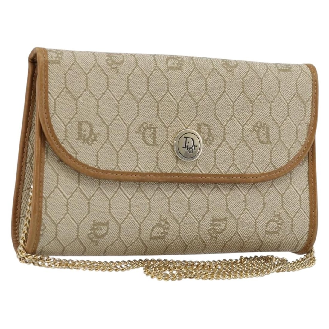 Christian Dior beige gold PVC honeycomb canvas shoulder bag: Christian Dior beige gold PVC honeycomb canvas shoulder bag This Christian Dior shoulder bag features the signature honeycomb canvas design with beige and gold tones. Crafted from PVC leather, it offe