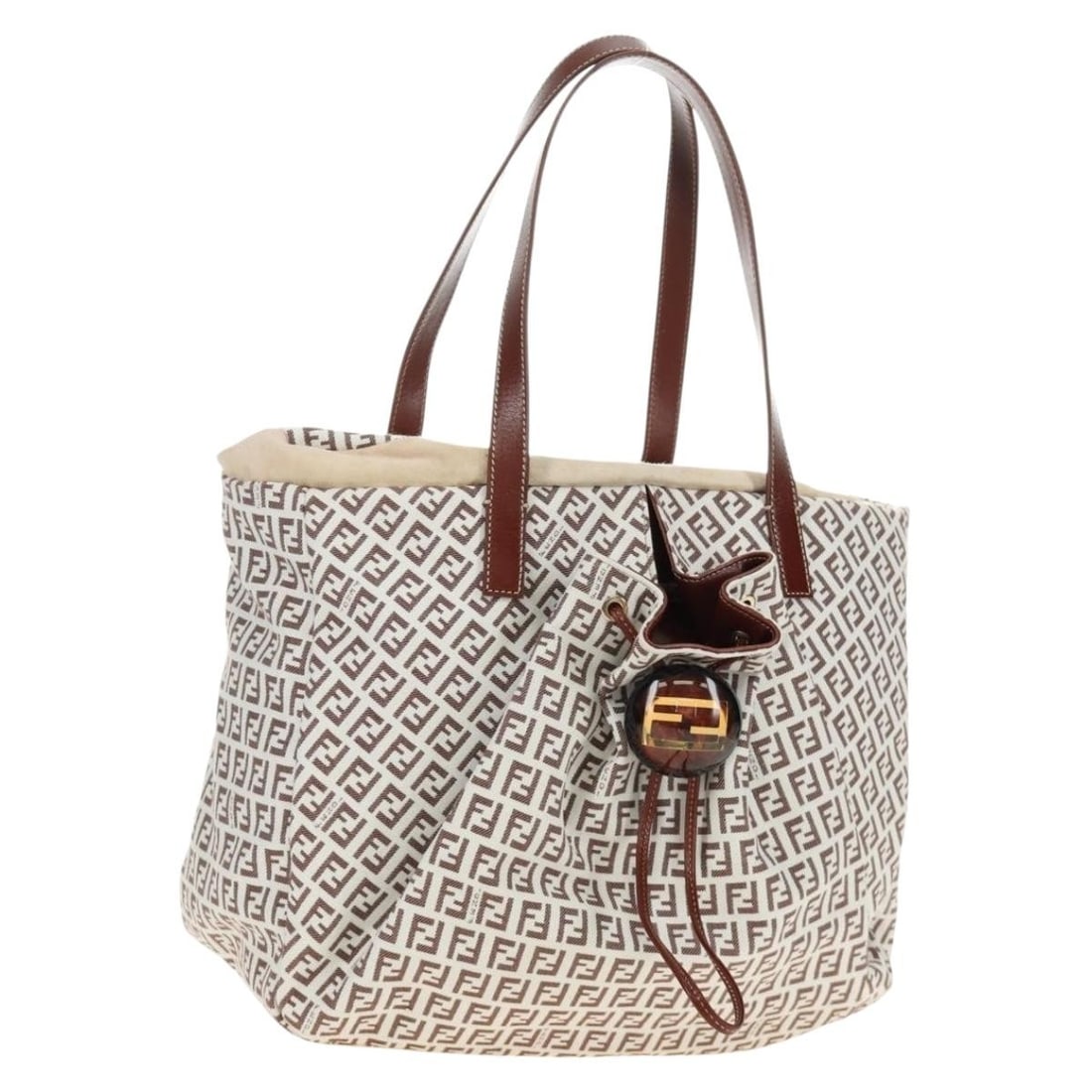 Fendi Zucchino Canvas Tote Handbag White Gold with Dust Bag: Fendi Zucchino Canvas Tote Handbag White Gold with Dust Bag Authentic Fendi Zucchino canvas tote bag in white and gold. This women's tote is made in Italy and includes a dust bag. Condition is AB / ve