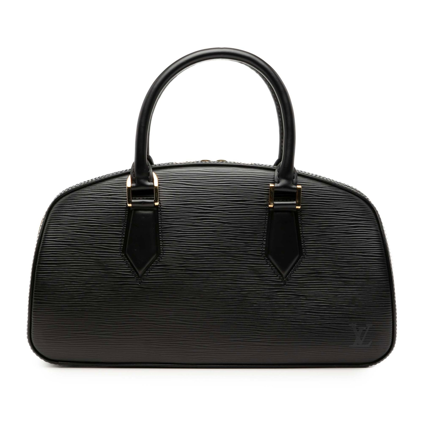 Black Epi Jasmine Leather Handbag by Louis Vuitton: Black Epi Jasmine Leather Handbag by Louis Vuitton This Louis Vuitton Epi Jasmine bag features a black Epi leather body with rolled leather handles, a top zip closure, and an interior slip pocket. Sig