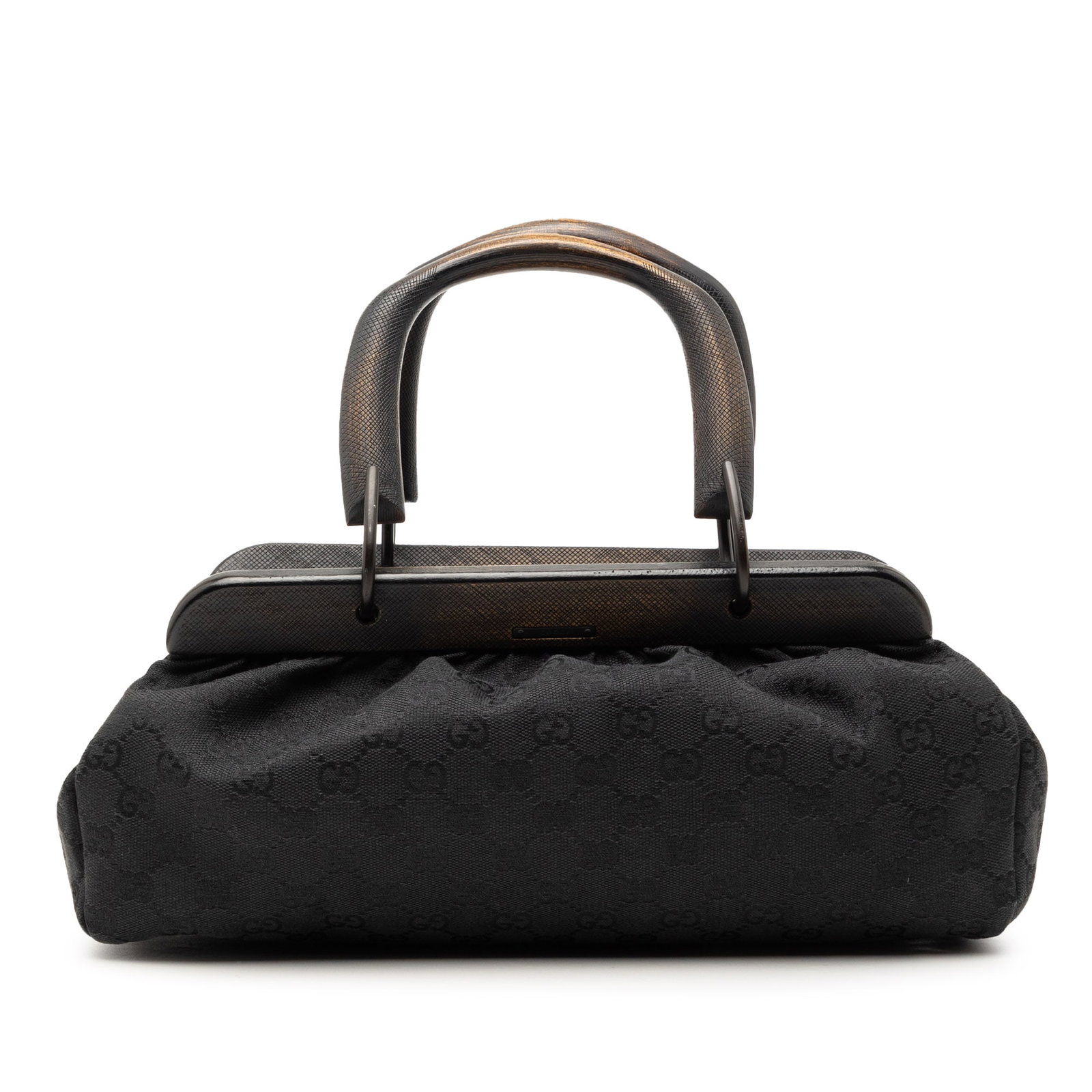 Gucci GG Canvas Black Fabric Handbag with Wood Frame and Handles (1 of 7)