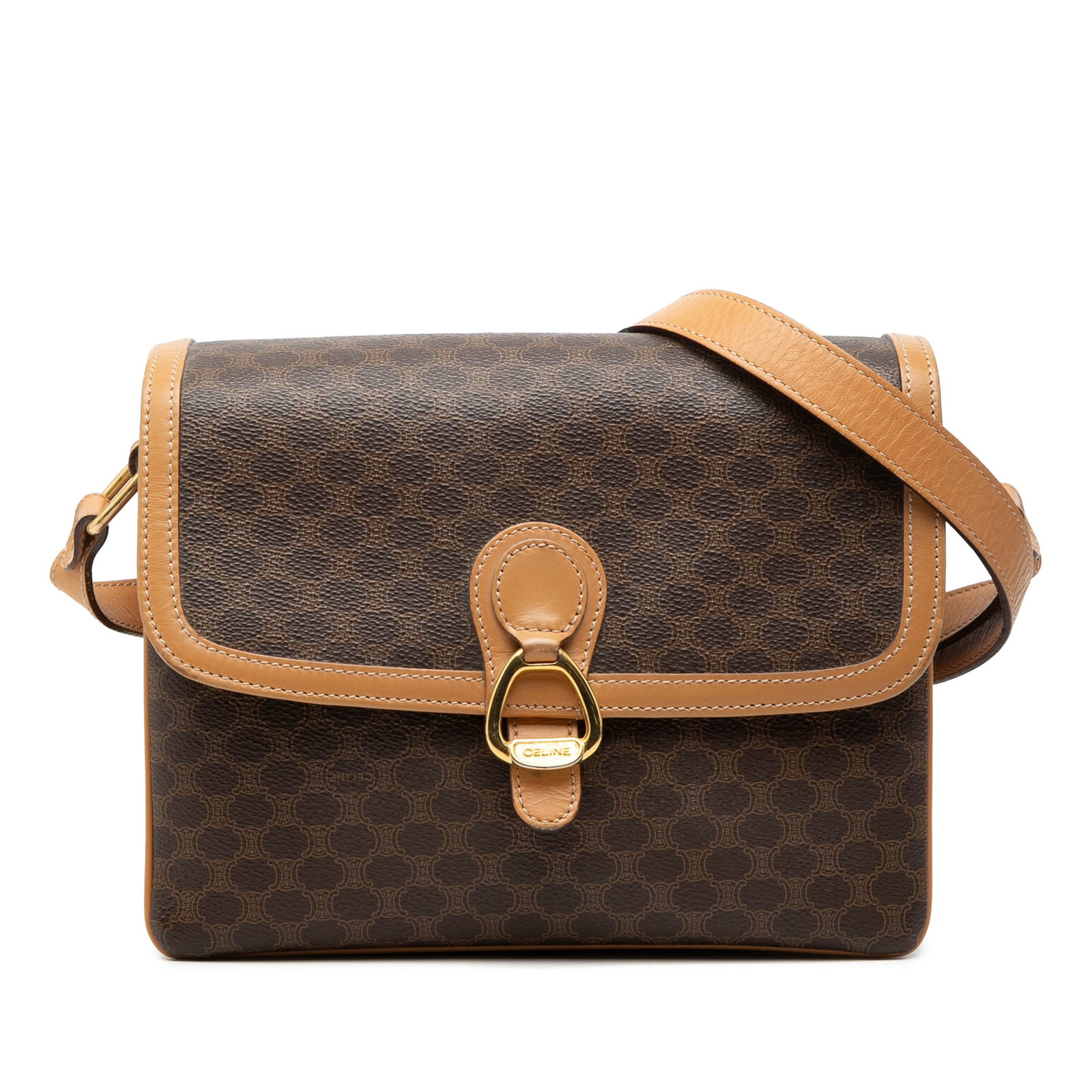 Celine Macadam coated canvas flap crossbody bag brown (1 of 6)