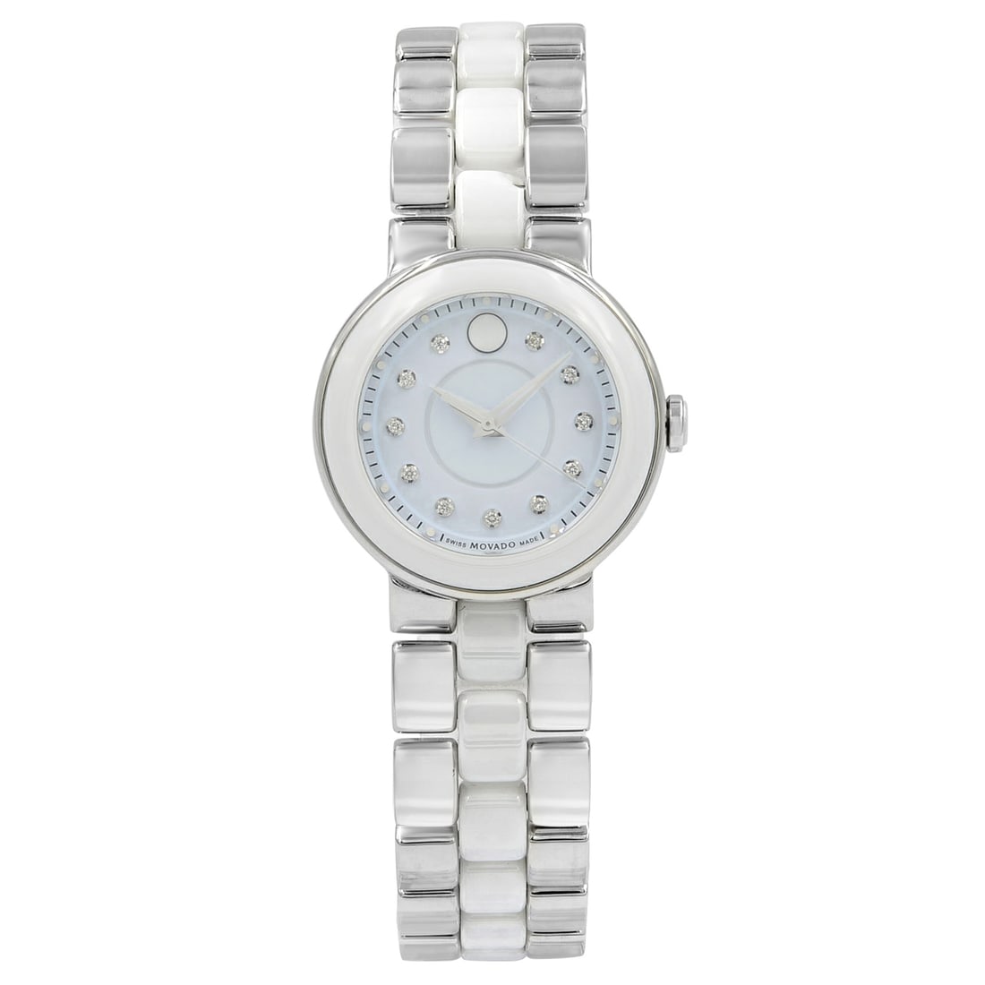 Movado Cerena Diamond White Dial Quartz Ladies Watch 0606930: Movado Cerena Diamond White Dial Quartz Ladies Watch 0606930 This Movado Cerena wristwatch combines elegance with functionality, featuring a pristine white dial embellished with diamond markers for a 