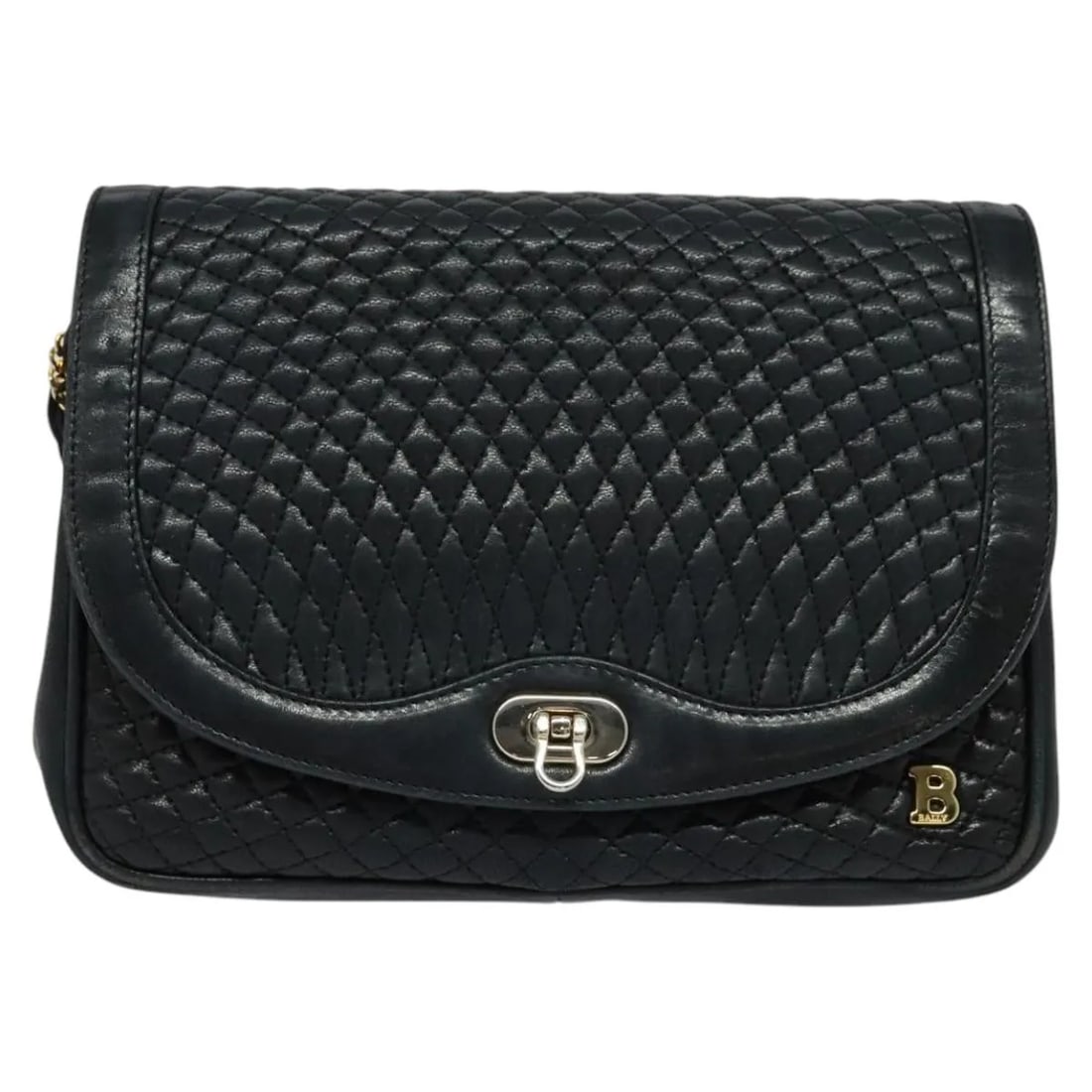 Bally Vintage Chain Navy Leather Shoulder Bag: Bally Vintage Chain Navy Leather Shoulder Bag This Bally vintage chain shoulder bag is crafted from quilted navy leather and designed for women. The bag features a classic chain shoulder strap and sho